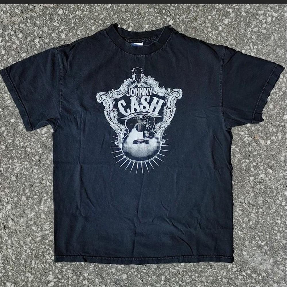 Vtg 2006 Johnny Cash Graphic T-Shirt Tennessee River Black Size M Man in Black